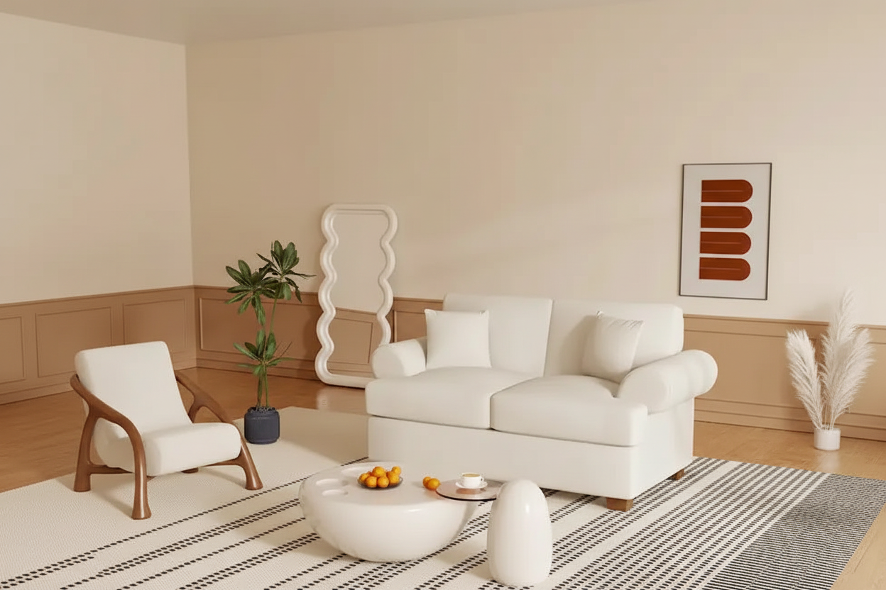 White Sofa Couch 2 Seater Fabric Loveseat for Living Room