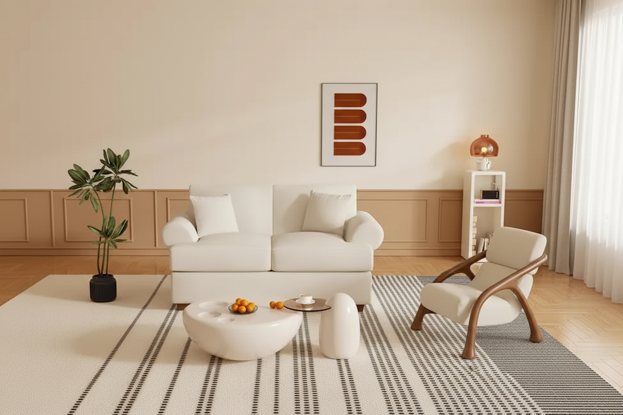 White Sofa Couch 2 Seater Fabric Loveseat for Living Room