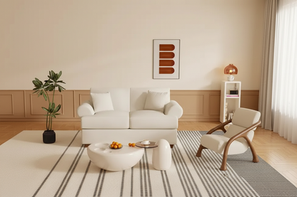 White Sofa Couch 2 Seater Fabric Loveseat for Living Room