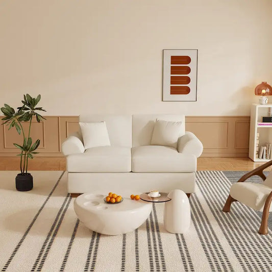 White Sofa Couch 2 Seater Fabric Loveseat for Living Room