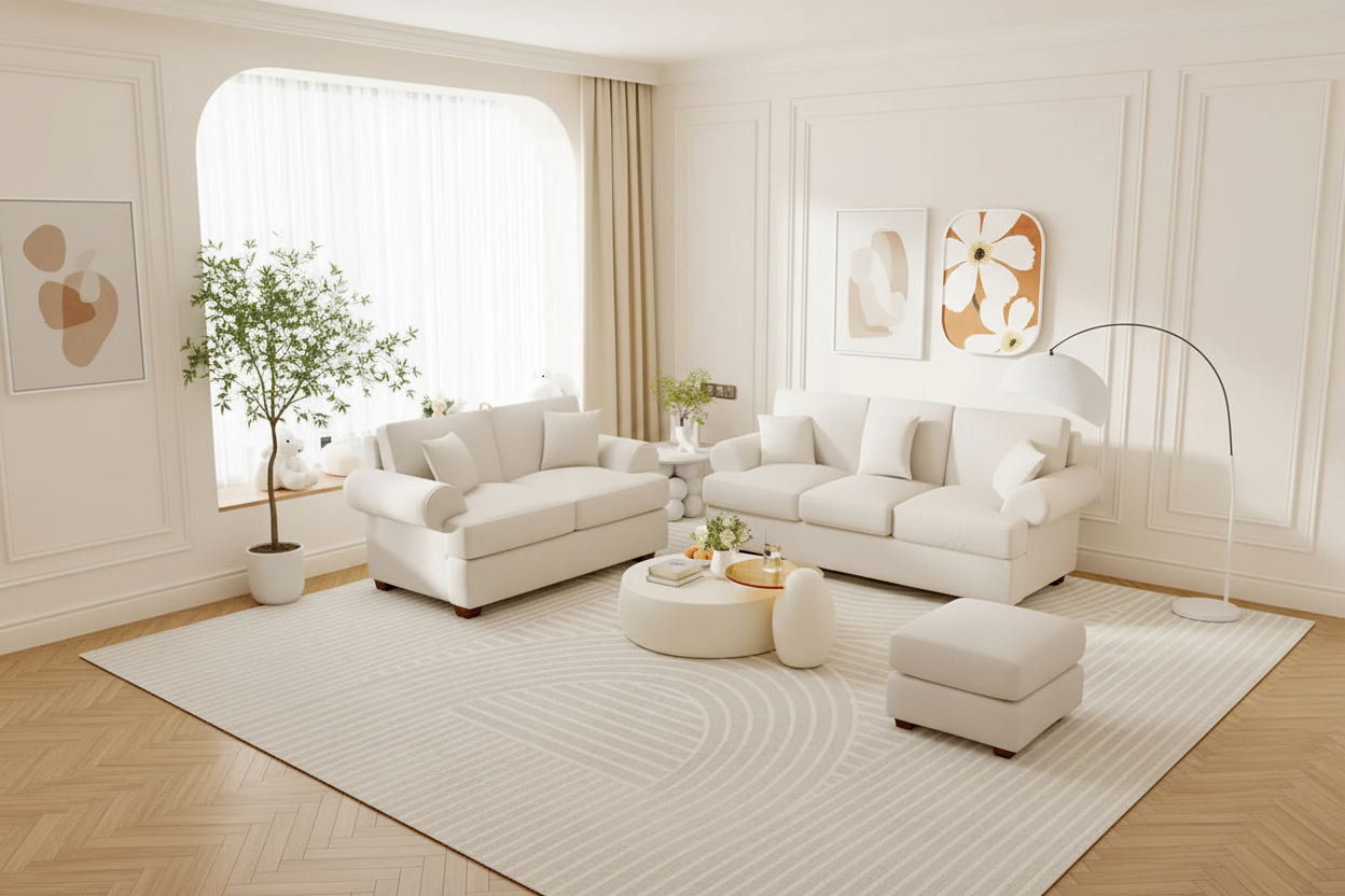 White Sofa Couch 2 Seater Fabric Loveseat for Living Room