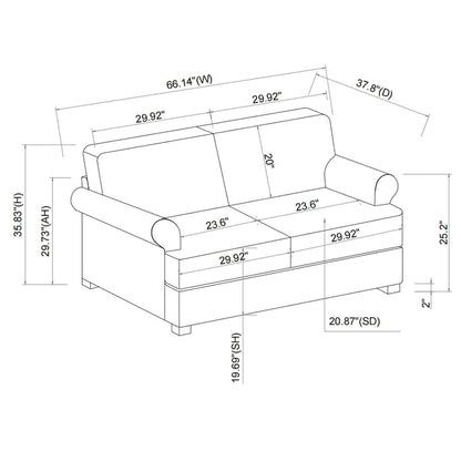 White Sofa Couch 2 Seater Fabric Loveseat for Living Room