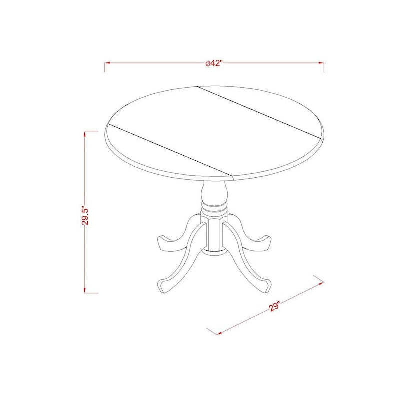 Dining Table — Round Tabletop (With Drop Leaves) And Pedestal Base; Two-Tone Finish In Linen White And Mahogany.