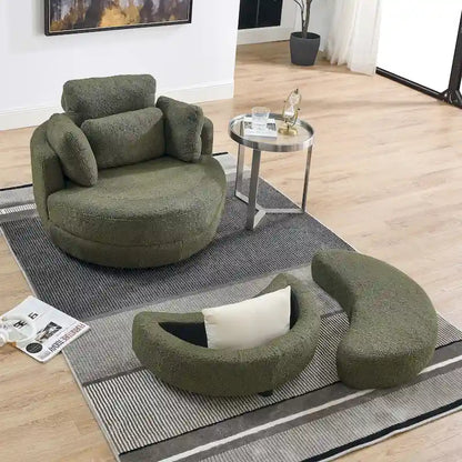 Modern Accent Round Loveseat Circle Swivel Barrel Chairs for Bedroom Cuddle Sofa Chair Lounger Armchair, 4 Pillows