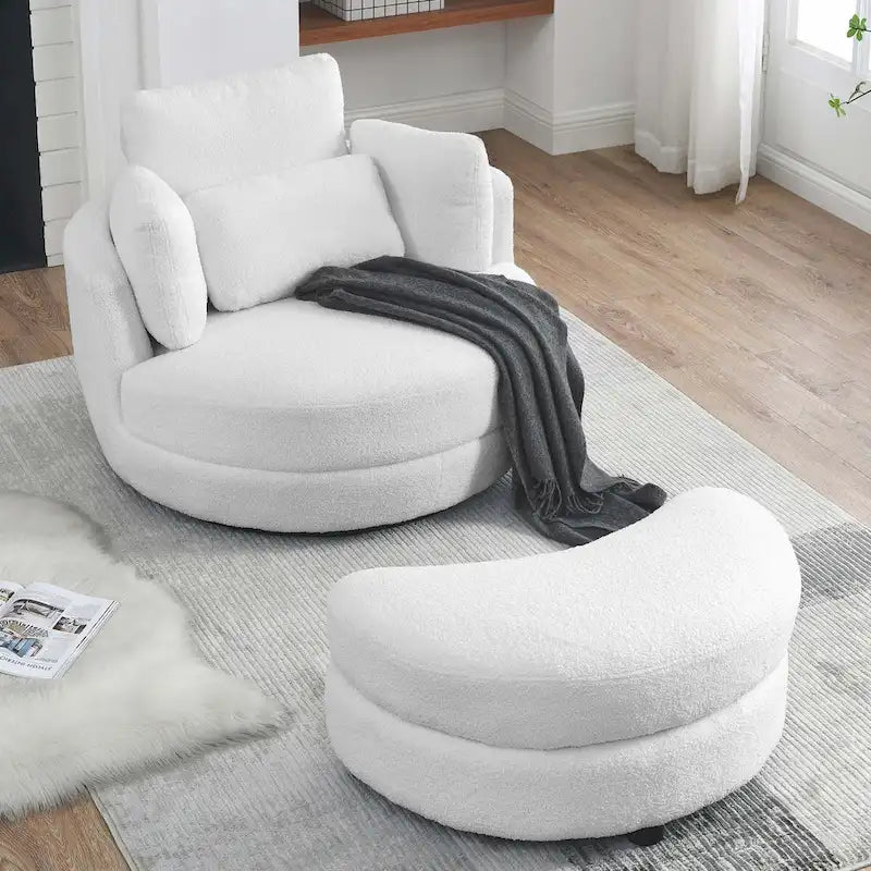 Modern Accent Round Loveseat Circle Swivel Barrel Chairs for Bedroom Cuddle Sofa Chair Lounger Armchair, 4 Pillows