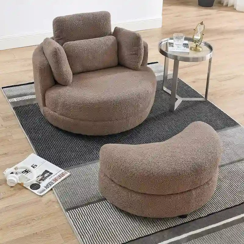 Modern Accent Round Loveseat Circle Swivel Barrel Chairs for Bedroom Cuddle Sofa Chair Lounger Armchair, 4 Pillows