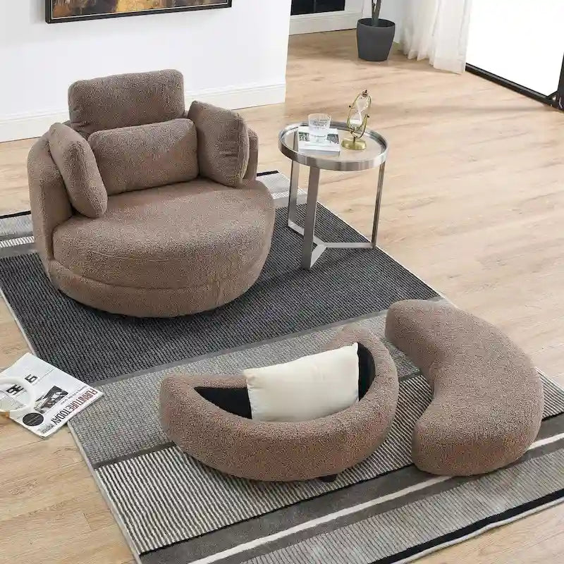 Modern Accent Round Loveseat Circle Swivel Barrel Chairs for Bedroom Cuddle Sofa Chair Lounger Armchair, 4 Pillows