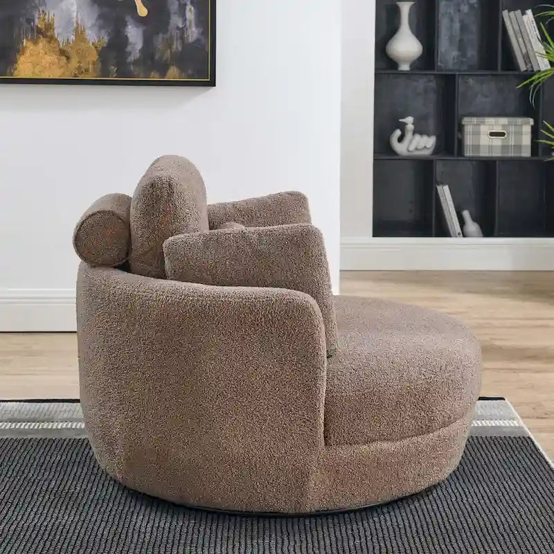 Modern Accent Round Loveseat Circle Swivel Barrel Chairs for Bedroom Cuddle Sofa Chair Lounger Armchair, 4 Pillows