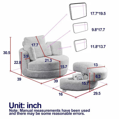 Modern Accent Round Loveseat Circle Swivel Barrel Chairs for Bedroom Cuddle Sofa Chair Lounger Armchair, 4 Pillows