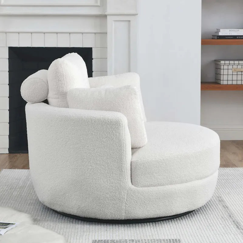 Modern Accent Round Loveseat Circle Swivel Barrel Chairs for Bedroom Cuddle Sofa Chair Lounger Armchair, 4 Pillows