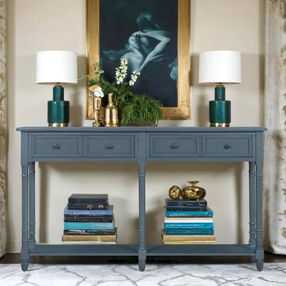 Pine Wood and MDF Styled Console Sofa Easy Assembly with Two Storage Drawers and Bottom Shelf for Living Room, Entryway