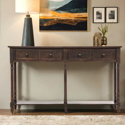Pine Wood and MDF Styled Console Sofa Easy Assembly with Two Storage Drawers and Bottom Shelf for Living Room, Entryway