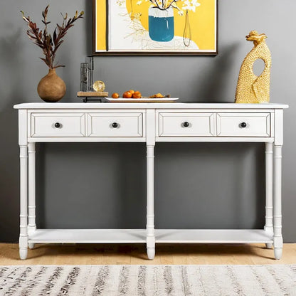 Pine Wood and MDF Styled Console Sofa Easy Assembly with Two Storage Drawers and Bottom Shelf for Living Room, Entryway