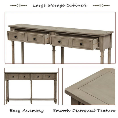 Pine Wood and MDF Styled Console Sofa Easy Assembly with Two Storage Drawers and Bottom Shelf for Living Room, Entryway