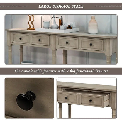 Pine Wood and MDF Styled Console Sofa Easy Assembly with Two Storage Drawers and Bottom Shelf for Living Room, Entryway