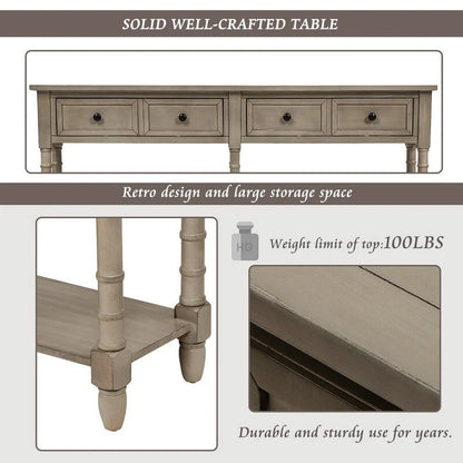 Pine Wood and MDF Styled Console Sofa Easy Assembly with Two Storage Drawers and Bottom Shelf for Living Room, Entryway