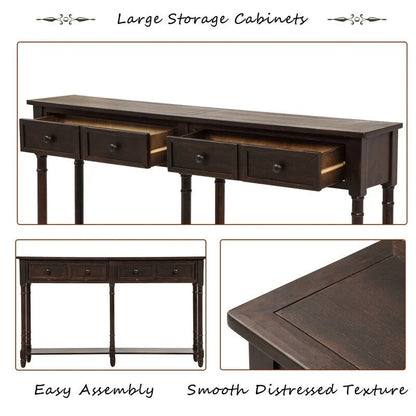 Pine Wood and MDF Styled Console Sofa Easy Assembly with Two Storage Drawers and Bottom Shelf for Living Room, Entryway