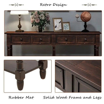 Pine Wood and MDF Styled Console Sofa Easy Assembly with Two Storage Drawers and Bottom Shelf for Living Room, Entryway