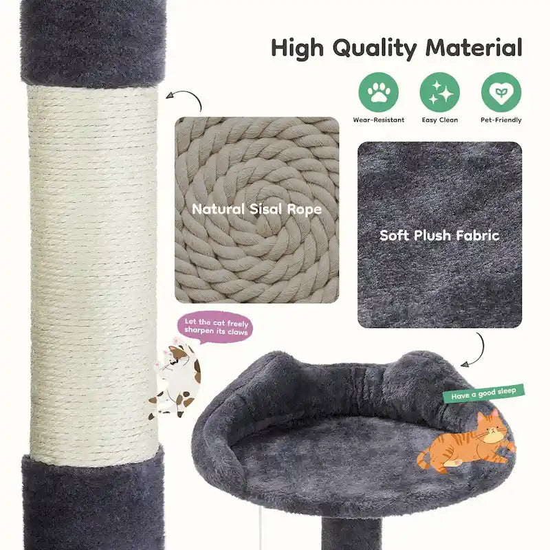 54in Cat Tree, Indoor Cat High-rise Multi-story Tower, Pet Playroom With Large Apartment