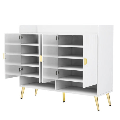 Wooden Modern Shoe Cabinet with Doors and Adjustable Shelves