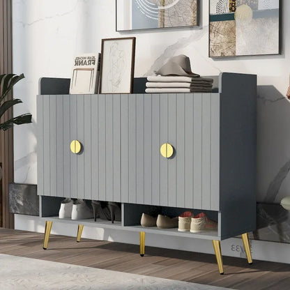 Wooden Modern Shoe Cabinet with Doors and Adjustable Shelves