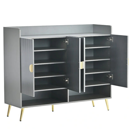 Wooden Modern Shoe Cabinet with Doors and Adjustable Shelves