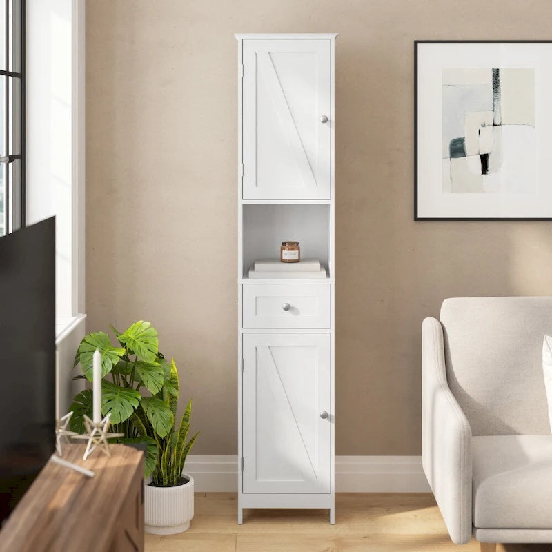 Freestanding Bathroom Tall Linen Tower Storage Organizer with Shelves