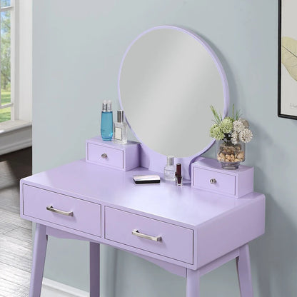 Contemporary Wood Vanity and Stool Set for Bedroom
